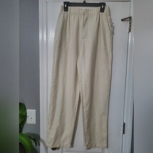 NWT High Rise Soft Linen-Cotton Pull-On Pants In Small Tall Chino Color